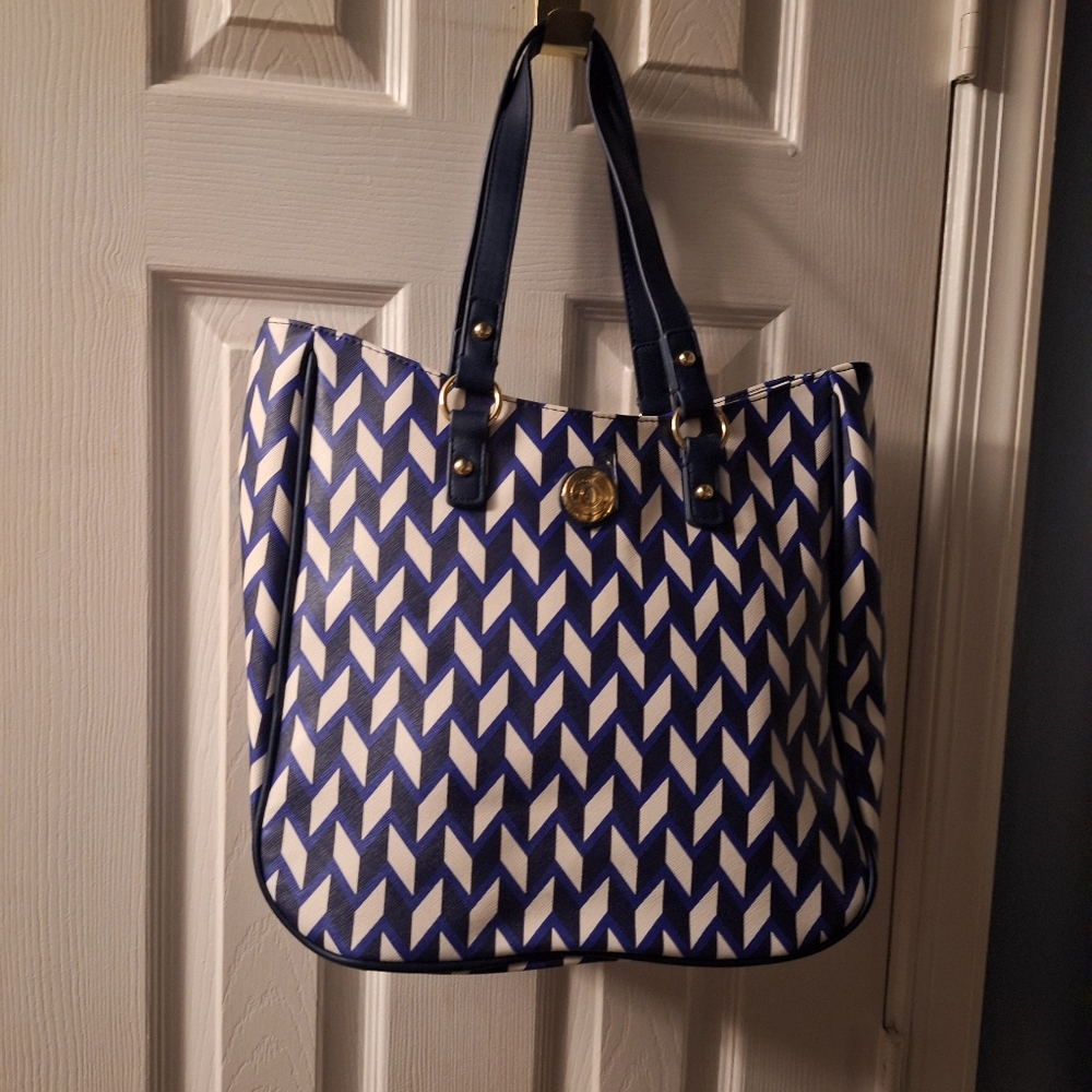 Tommy Hilfiger Geometric Blue and White Tote